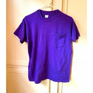 Vintage 80s/90s BVD Purple Pocket T-Shirt Large Single Stitch 100% Cotton